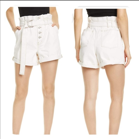 Free People Cindy Utility High Waisted Shorts Cream - Picture 1 of 7